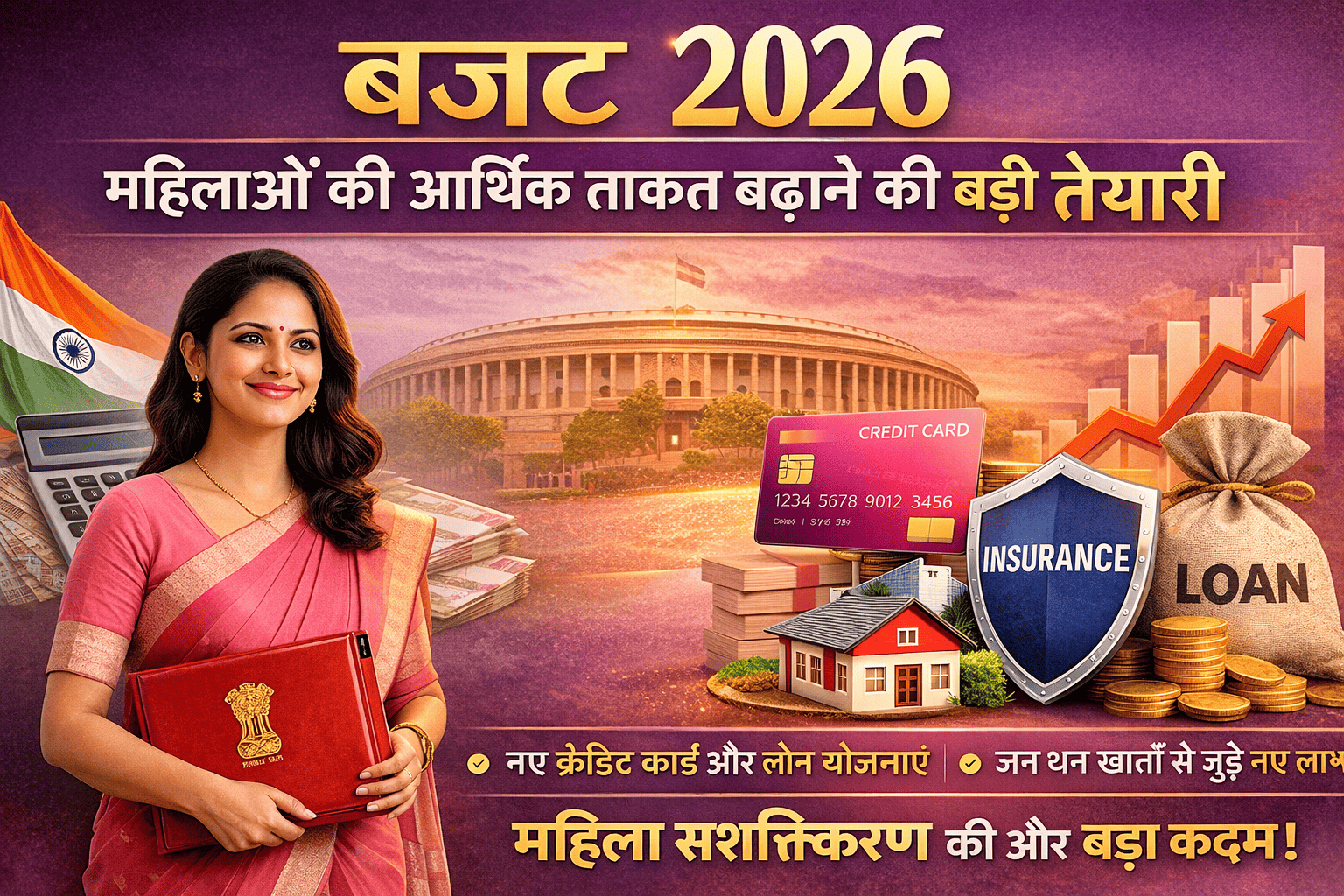 Budget 2026 में महिलाओं को आर्थिक रूप से सशक्त बनाने के लिए जन धन खातों से जुड़े नए क्रेडिट कार्ड, लोन और बीमा योजनाएं आ सकती हैं। जानिए क्या हैं सरकार की बड़ी तैयारियां।