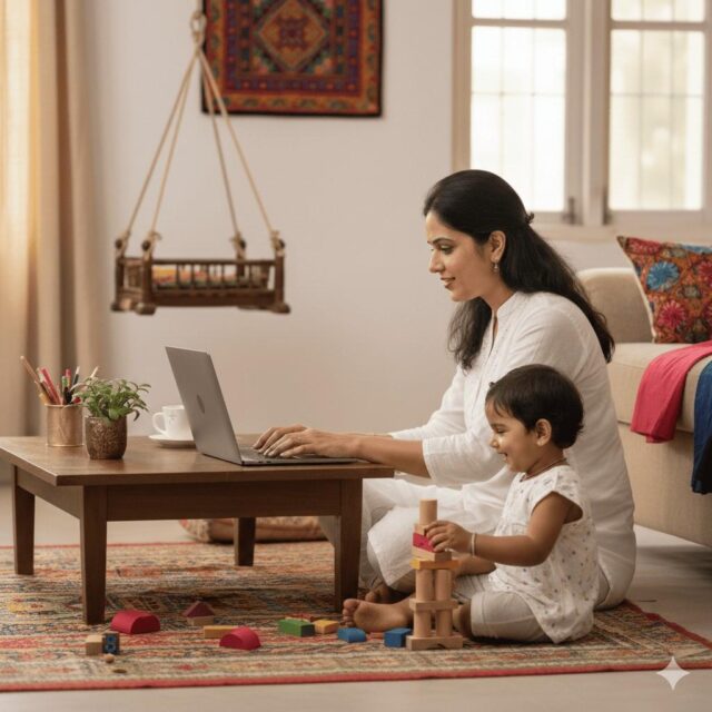 Stay-at-home mother working on a home-based small business in India