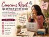 Conscious Reset: हर उस महिला के लिए जो फिर से जीना चाहती है A motivational woman sitting in a home office with coffee, planning a fresh start in life under the theme Conscious Reset.