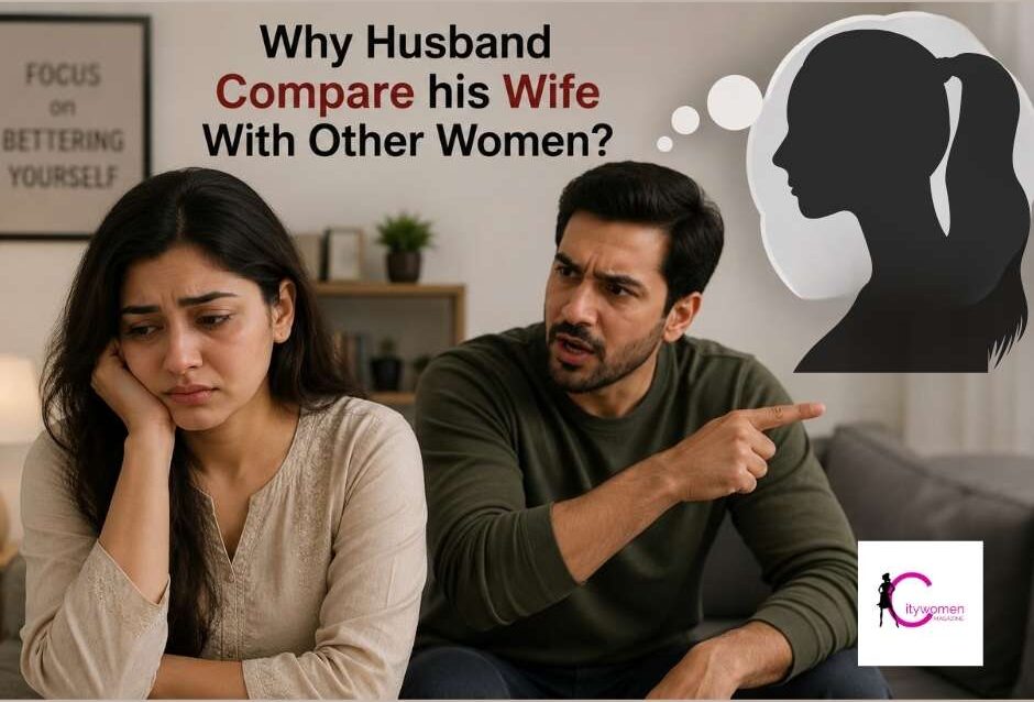 Sad woman looking away while her partner compares her to another woman