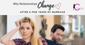 Why Do Relationships Change After a Few Years of Marriage? Married couple sitting together on a couch, reflecting on changes in their relationship over the years
