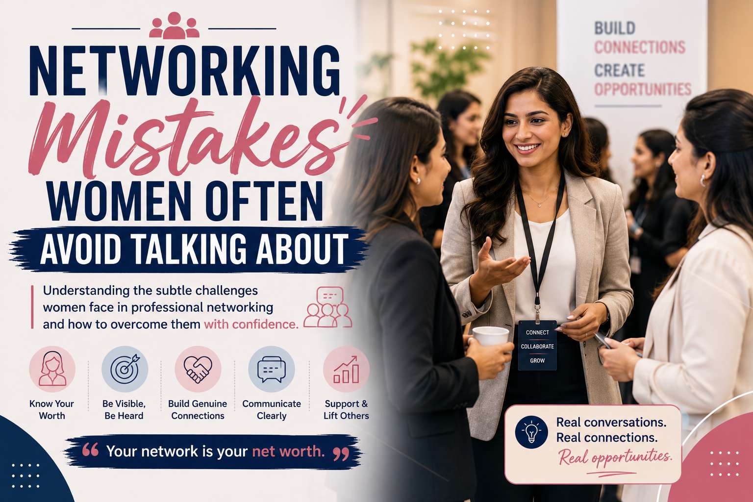 Professional women networking at a business event with confidence and collaboration