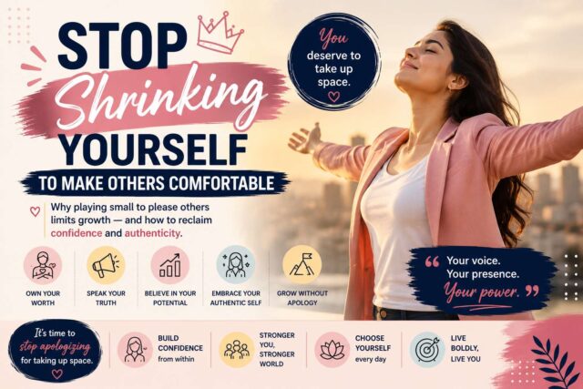 stop-shrinking Confident woman standing tall, embracing her true self without fear or apology