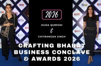 Chitrangda Singh and Huma Qureshi in elegant black outfits at Crafting Bharat Business Conclave & Awards 2026