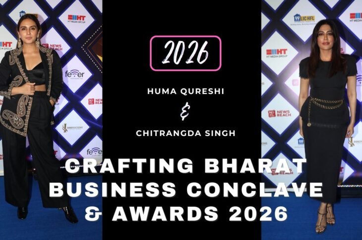 Chitrangda Singh and Huma Qureshi in elegant black outfits at Crafting Bharat Business Conclave & Awards 2026