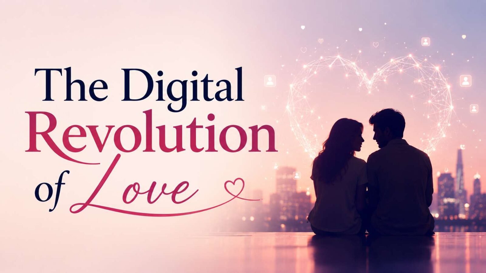 Couple using smartphones while sitting together, symbolizing love in the digital age