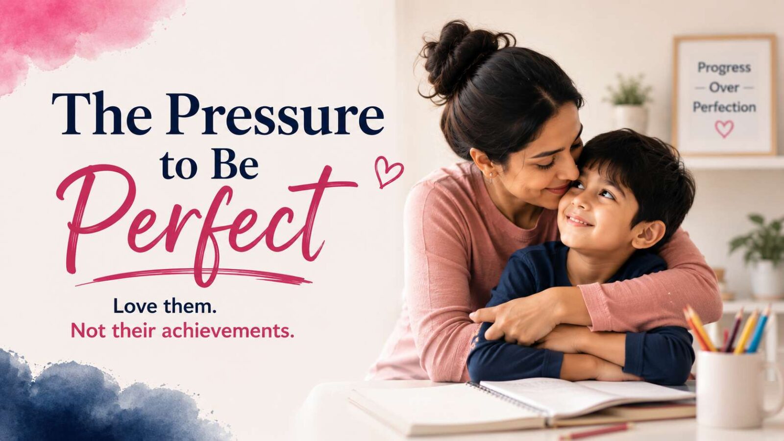 Parent comforting a child, symbolizing support over perfection