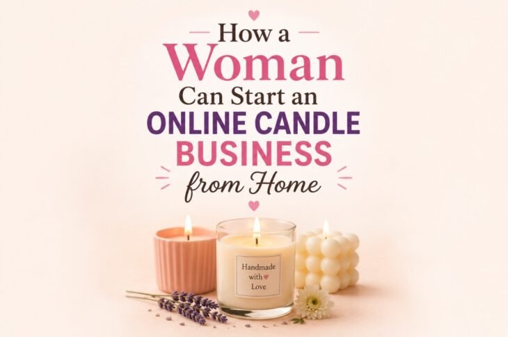 Woman making handmade candles at home for online business