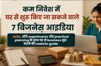 घर के शांत workspace में laptop, packaging materials और order list के साथ योजना बनाती भारतीय महिला