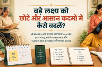 भारतीय महिला notebook में बड़े लक्ष्य को छोटे और आसान steps में बदलते हुए