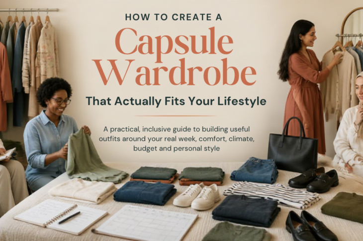 Inclusive woman reviewing comfortable outfits, calendar and wardrobe pieces in a naturally lit home dressing area