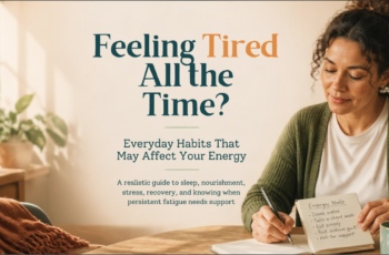 Diverse person in an ordinary home setting taking a calm, supportive step to notice and care for their energy.