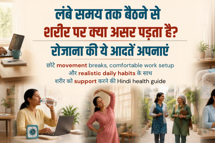 विविध भारतीय महिलाओं का realistic work और study setting में position बदलते हुए, seated movement और ergonomic setup अपनाते हुए inclusive दृश्य