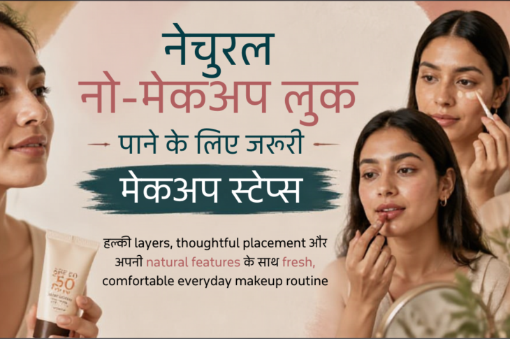 daylight में mirror के सामने natural no-makeup makeup routine करती diverse भारतीय महिला या व्यक्ति