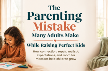 Diverse caregiver and child calmly cleaning a small spill together after an everyday mistake.