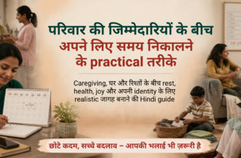 परिवार की जिम्मेदारियों के बीच calendar, shared task list और चाय के साथ अपने लिए शांत समय निकालती विविध भारतीय महिला