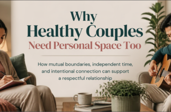 A diverse couple enjoys personal space at home, with one person reading or journaling and the other engaging in a hobby before reconnecting calmly.