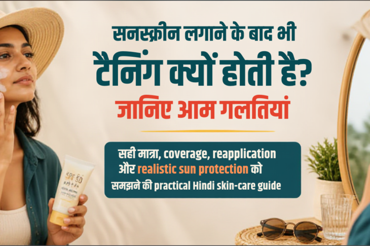 विविध skin tone वाले भारतीय व्यक्ति का daylight में sunscreen लगाते हुए educational skincare दृश्य