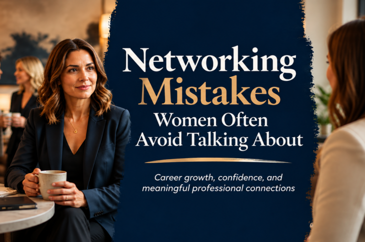 Woman having a thoughtful professional networking conversation with two peers in a bright modern workspace